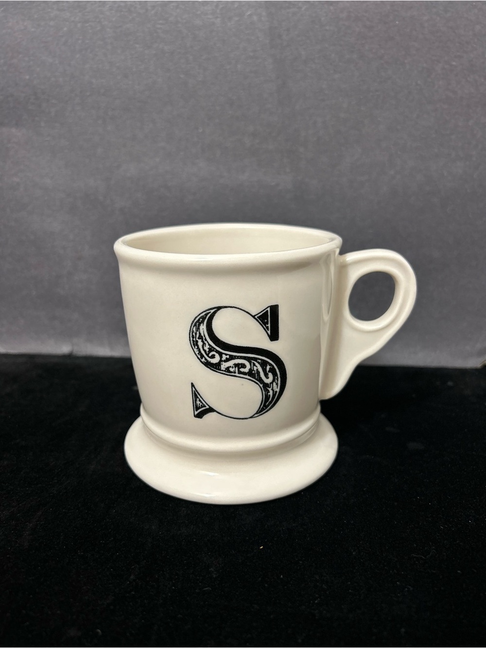 Anthropologie Cream Mug with Black Monogram S